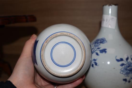 Two Chinese blue and white vases, one with neck cut down tallest 22cm